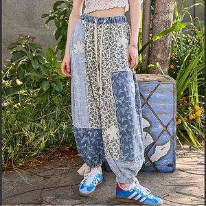 POL Blue and Cream Patchwork Pants